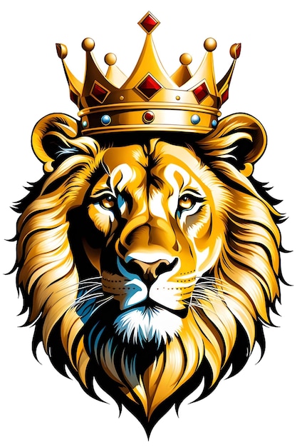 PSD 王冠を持つライオンの色のリアルなタトゥーのデザイン