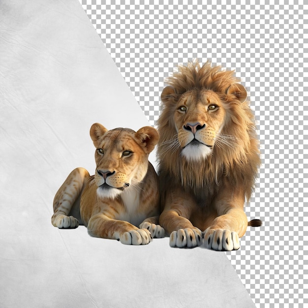 PSD lion with lioness isolated on transparent background