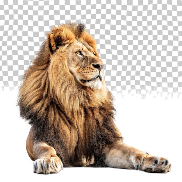 PSD a lion with a long mane sits on the ground