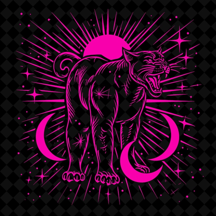 PSD a lion with a pink moon and stars on the top