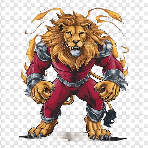 A lion with a red uniform and a shield