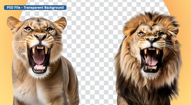 PSD lioness aggressive and lion angry set of savannah predators