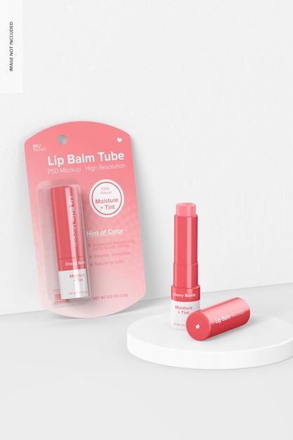 PSD lip balm tubes on blister mockup, opened