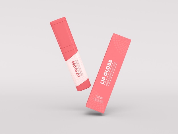 Lip Gloss with Box Packaging Mockup