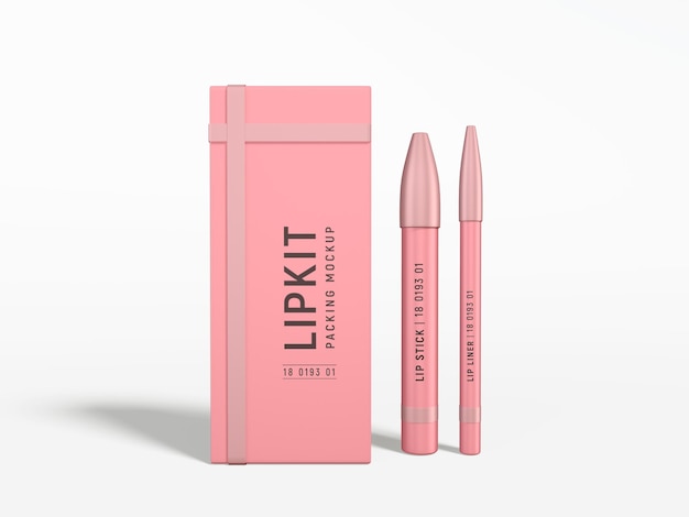 Lip liner lipstick kit box packaging mockup