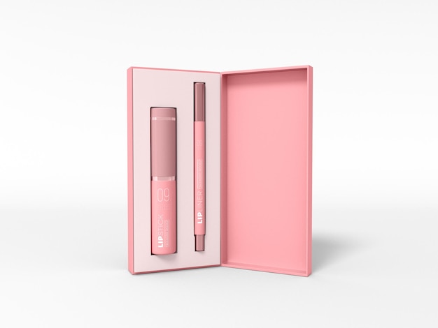 Lip Liner Lipstick Kit Box Packaging Mockup