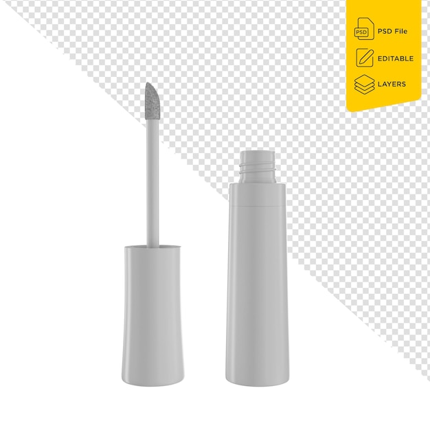 Lipgloss in elegante glazen fles met witte deksel open container met borstel 3d illustratie
