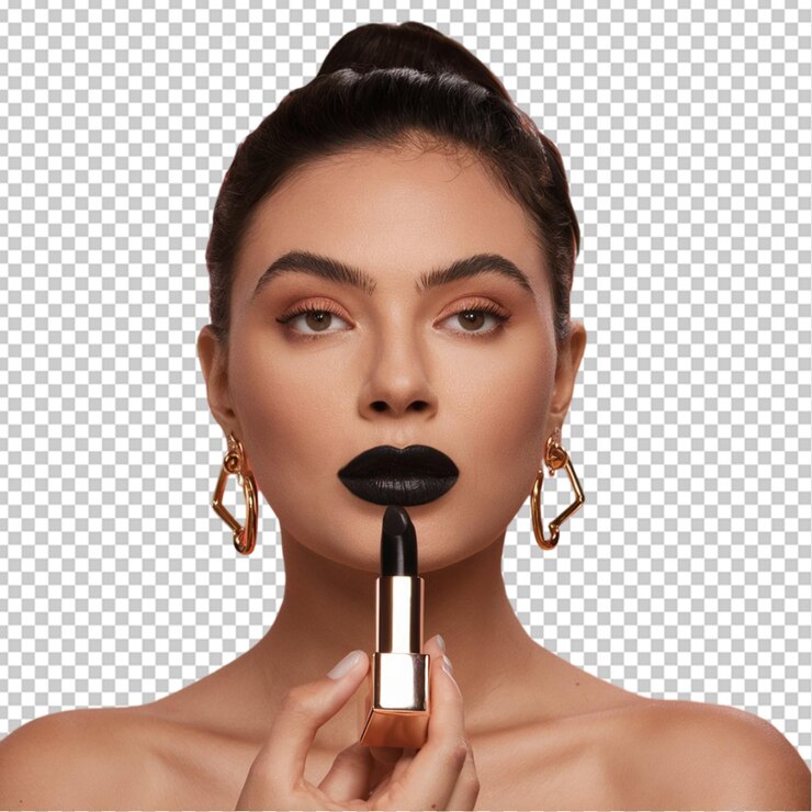 PSD lipstick swatch black colour smeared isolated on transparent background