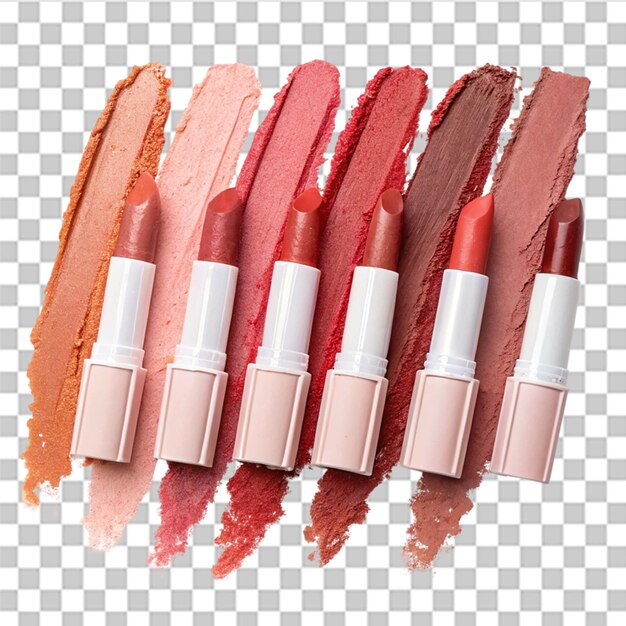 Lipstick swatch set line strokes smears isolated on transparent backgroun