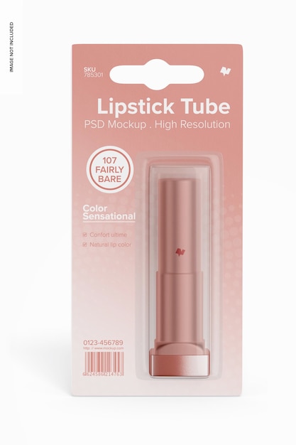 Lipstick tube on blister mockup, front view