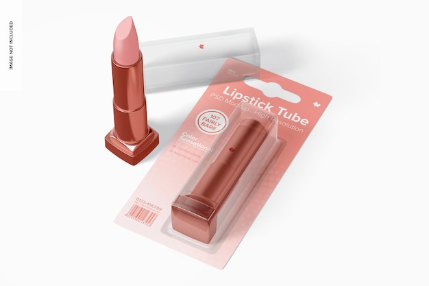 Tubo di rossetto su blister mockup, prospettiva