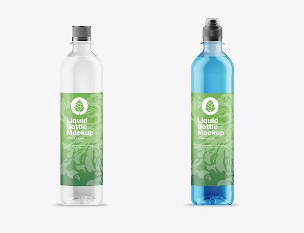 PSD liquid bottle with 5 caps mockup