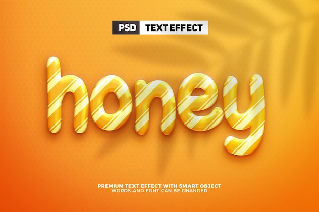 PSD liquid glossy yellow honey sweet candy 3d editable text effect style mockup