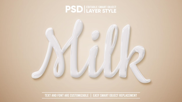 PSD latte liquido goccia pulito bianco stile livello modificabile effetto testo oggetto intelligente