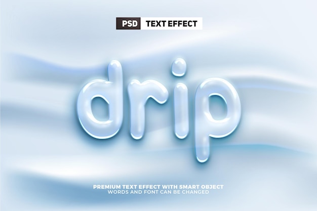 Liquid transparent water drip 3d editable text effect style mockup