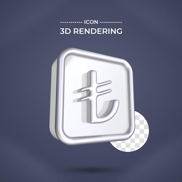 PSD lira currency icon  3d rendering transparent background