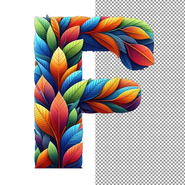 PSD liściaste mozaiki kolorowe liście tworzące literę na tle png