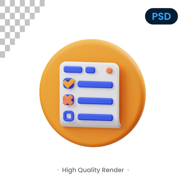Elenco rendering 3d illustrazione psd premium