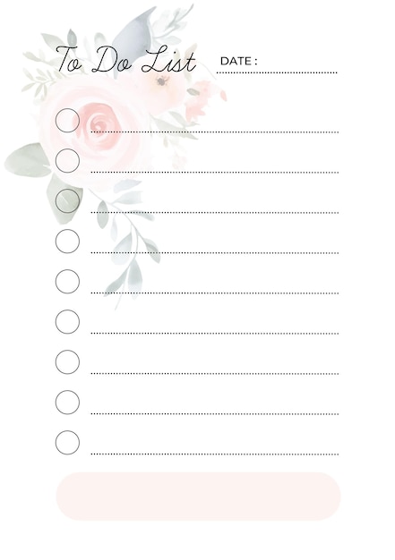 PSD to do list template with rose watercolor decoration