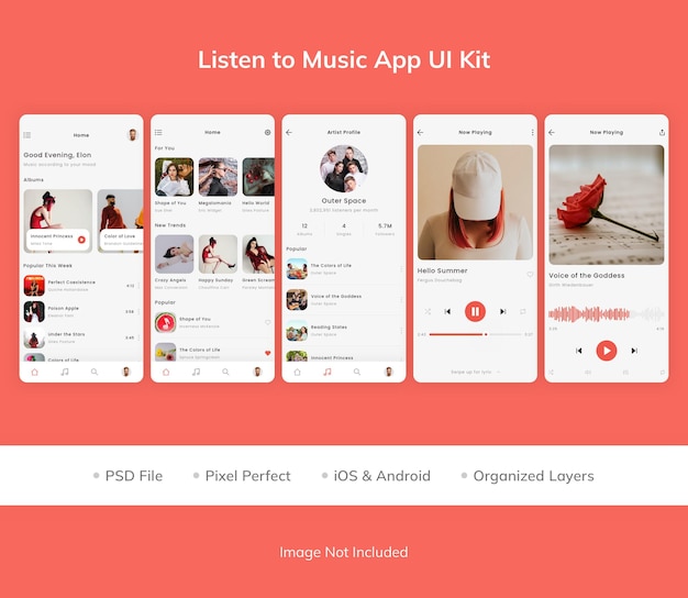 PSD listen to music app ui kit