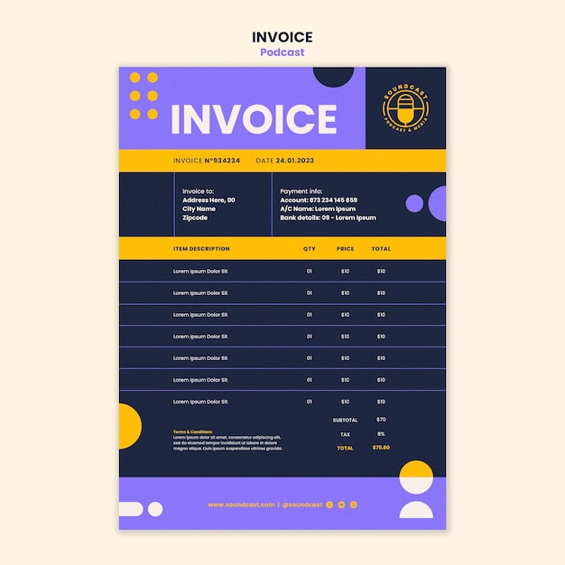 PSD listening to podcasts invoice template