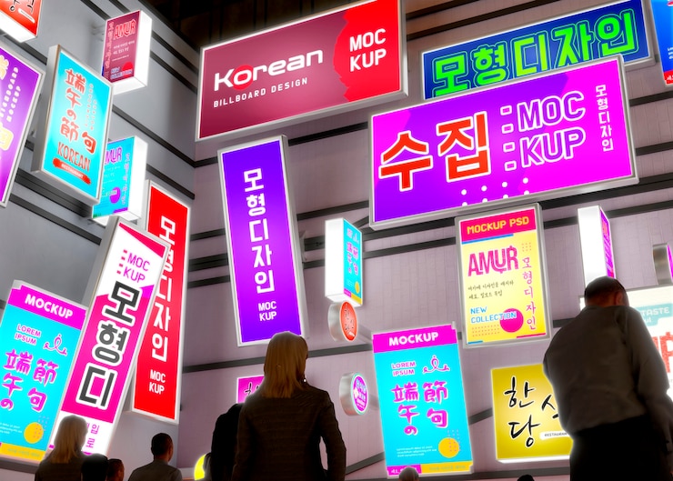PSD 韓国の美学を備えた照明付きの都市看板