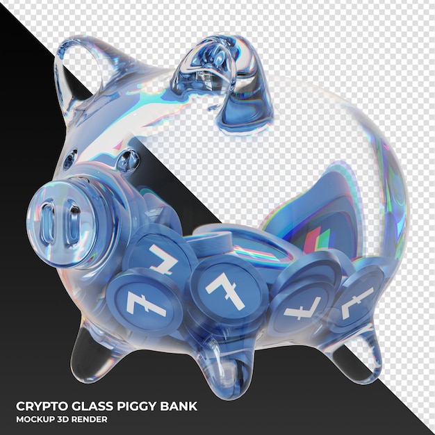 PSD litecoin ltc coin in clear glass piggy bank 3d rendering