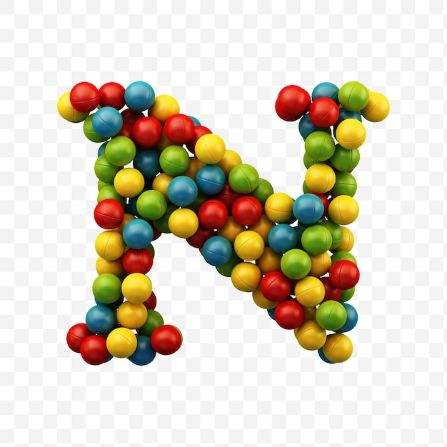 PSD litera alfabetu n wykonana z kolorowych kulek na białym tle