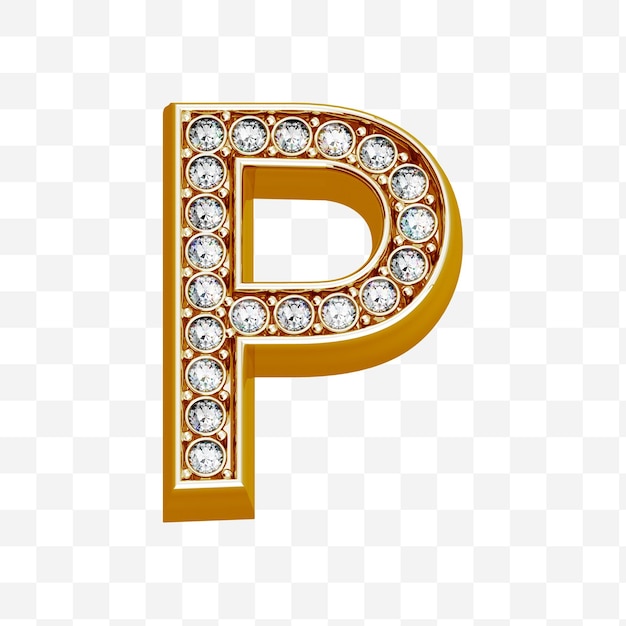 PSD litera alfabetu p wykonana ze złota i diamentów na białym tle