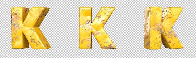 Litera K Z Zestawu Alfabetu Metaliczne żółte Litery Grunge. Odosobniony. Renderowanie 3d
