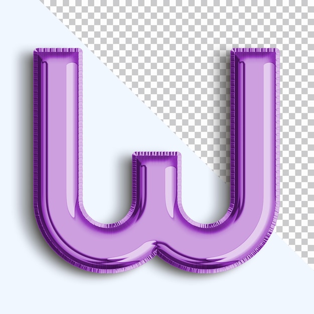 Litera W 3d wytopiony balon z folii metalicznej na przezroczystym tle png