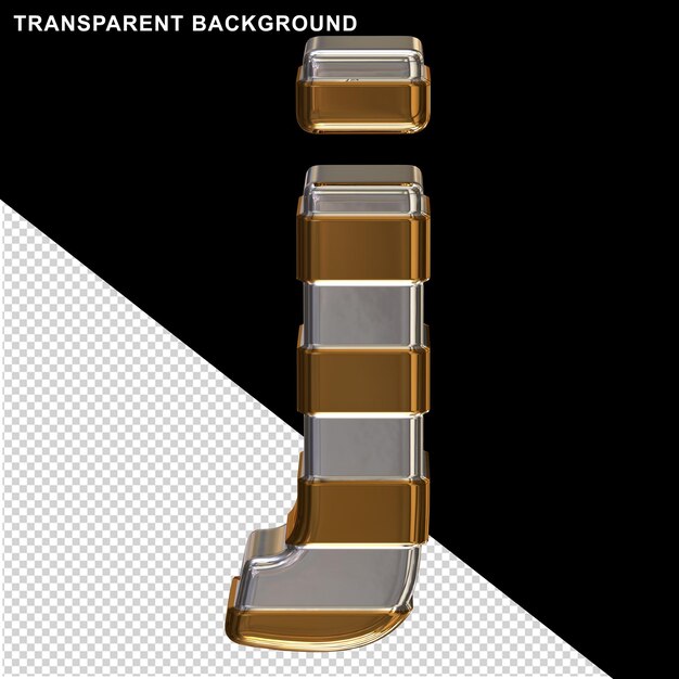 Litery Srebrne Z Poziomymi Złotymi Paskamilitera 3d J