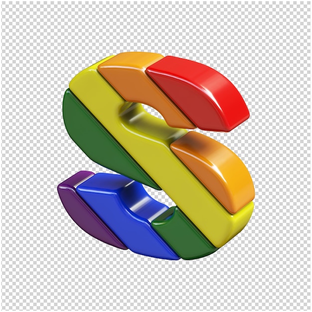 PSD litery w kolorze flagi lgbt są obrócone w lewo. 3d litera s