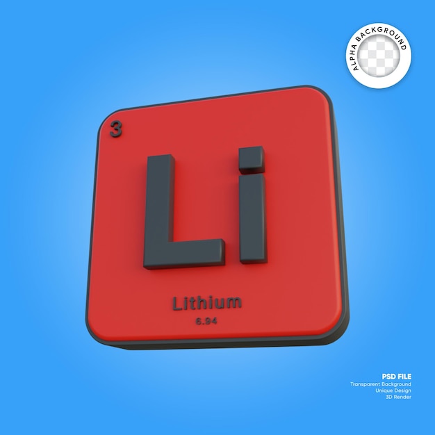 Lithium chemical element periodic table 3d render