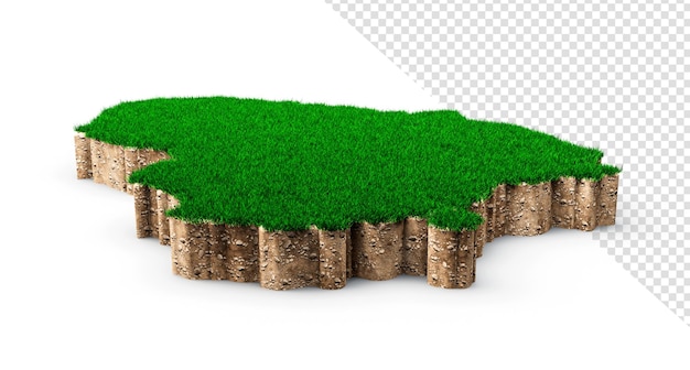 PSD litouwen kaart bodem land geologie dwarsdoorsnede met groen gras en rotsgrond textuur 3d