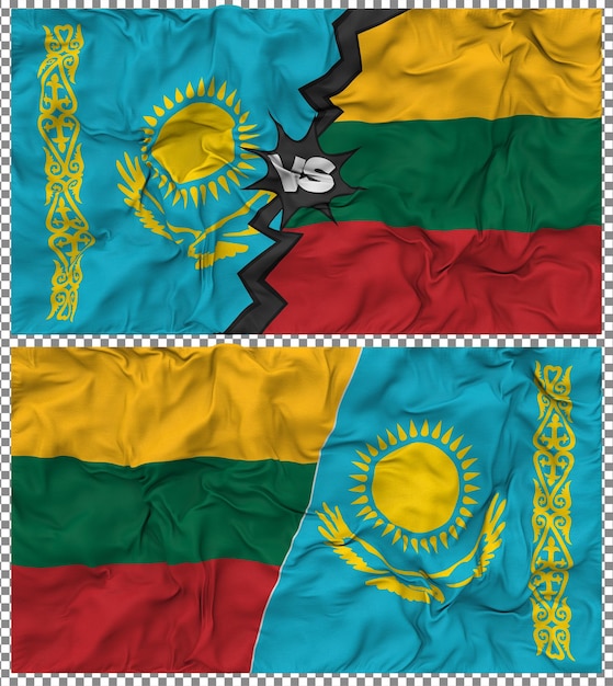 Litouwen versus Kazachstan Halve gecombineerde vlag Stof Bump Texture 3D Rendering