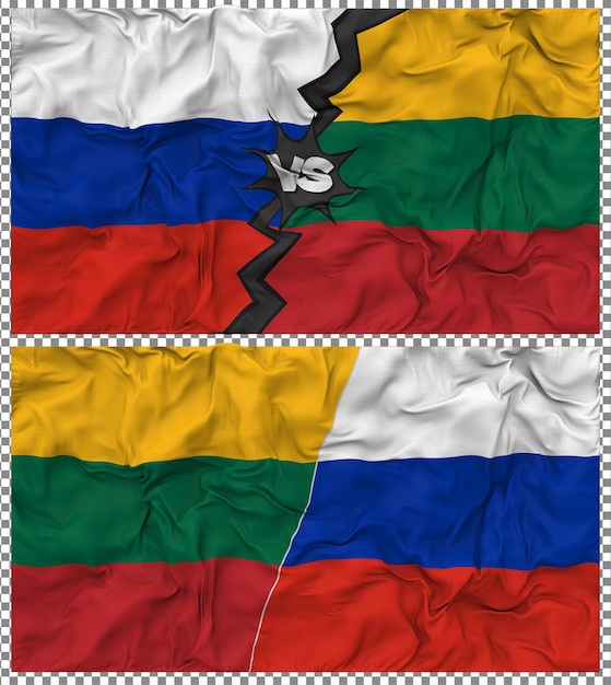 Litouwen versus Rusland Half Combined Flag Cloth Bump Texture 3D Rendering