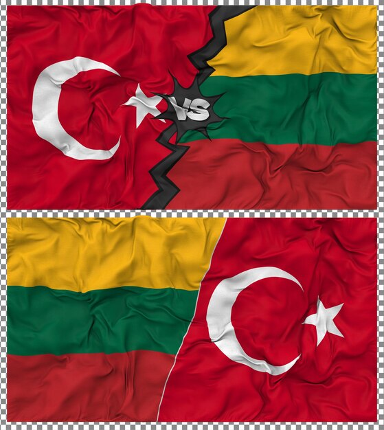 Litouwen versus Turkije Halve gecombineerde vlag Stof Bump Texture 3D Rendering