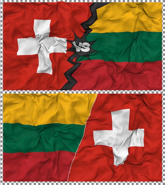 Litouwen versus Zwitserland Half Combined Flag Cloth Bump Texture 3D Rendering
