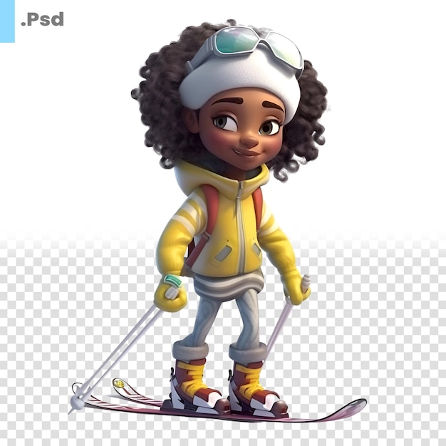 PSD little african american girl skier 3d illustration psd template