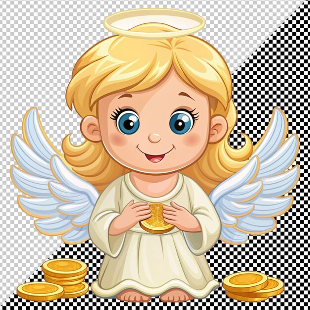 PSD little angel with coins vector on transparent background