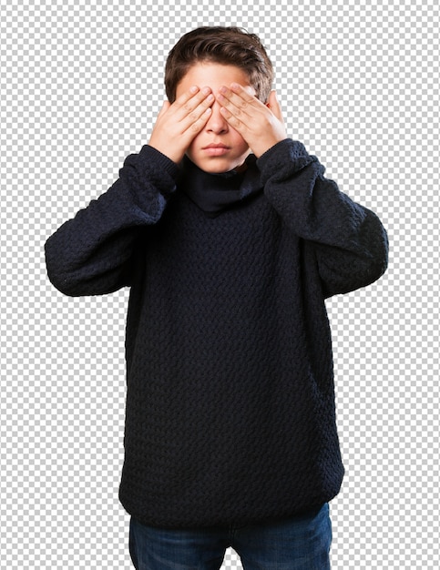 PSD little boy covering eyes