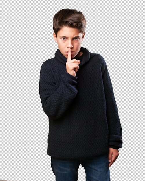 PSD little boy doing a silence gesture