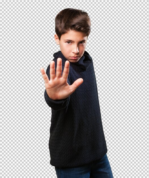 PSD little boy doing a stop symbol