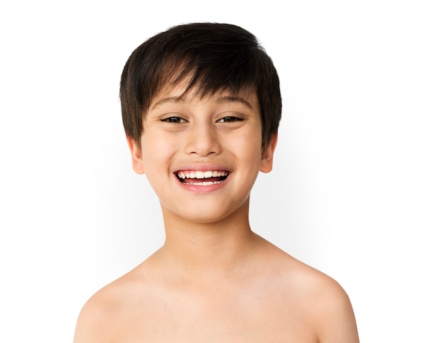 Little Boy lachend gezicht expressie Topless Studio portret