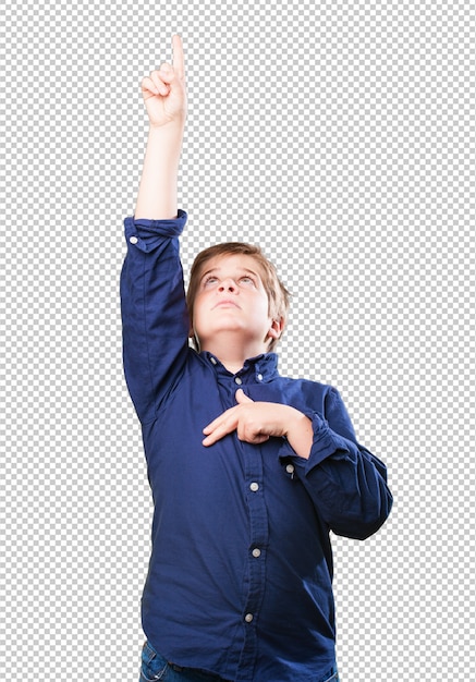 PSD little boy pointing up with his finger