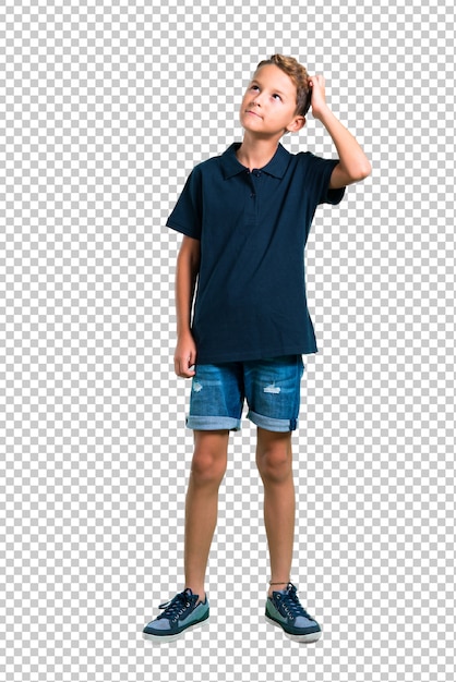 PSD little boy standing and thinking an idea