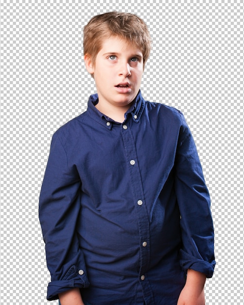 PSD little boy thinking on white background