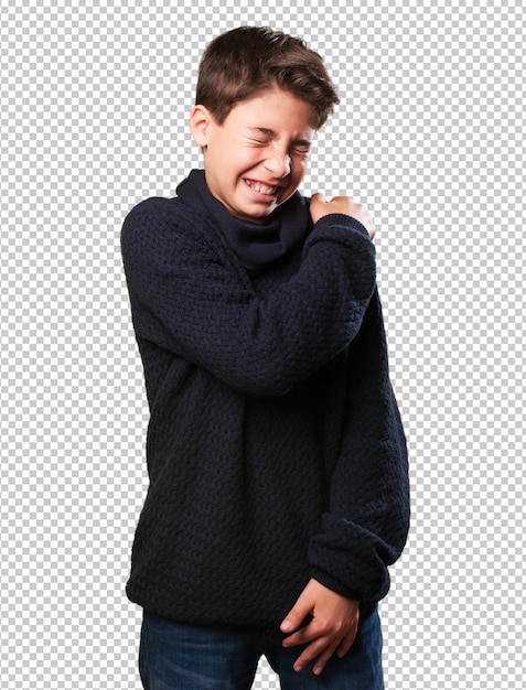 little boy with shoulders ache