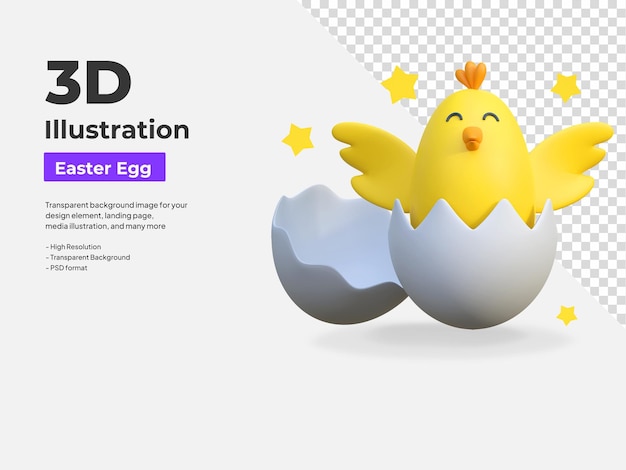 PSD Маленький цыпленок высиживает яйцо значок пасхальное яйцо 3d иллюстрация